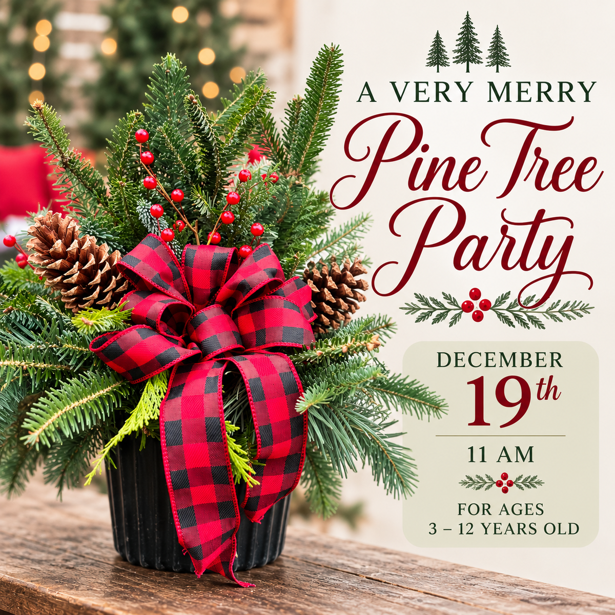 A Very Merry Pine Tree Party for kids ages 3-12 years (December 19th, 11 AM)