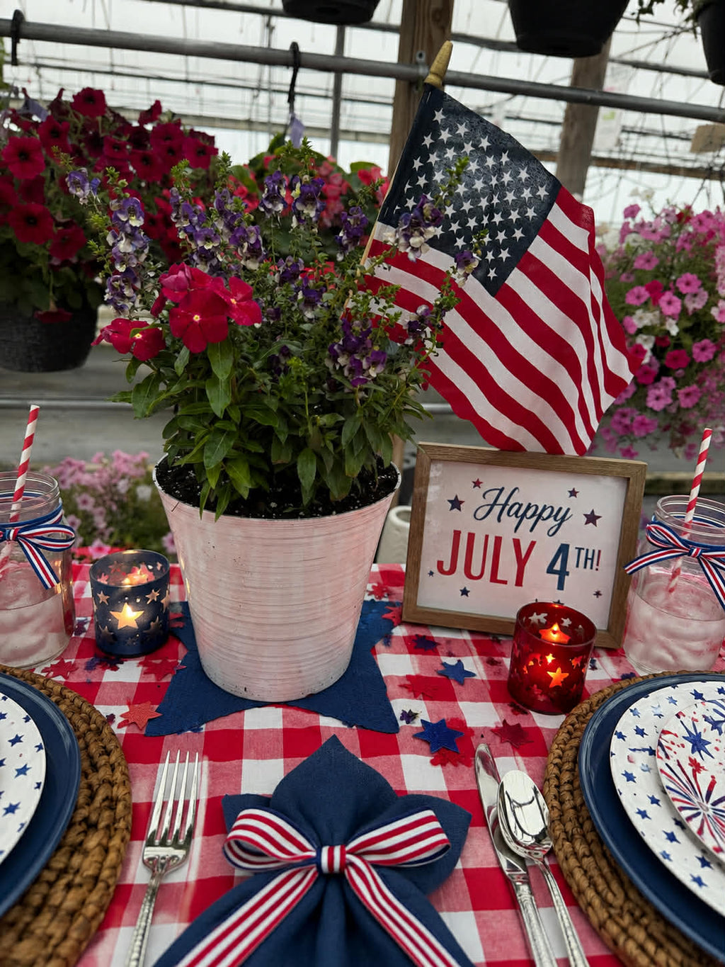 Red, White, And Bloom: Angelonia & Vinca Planter (Heat Tolerant) for Pick up July 1-3