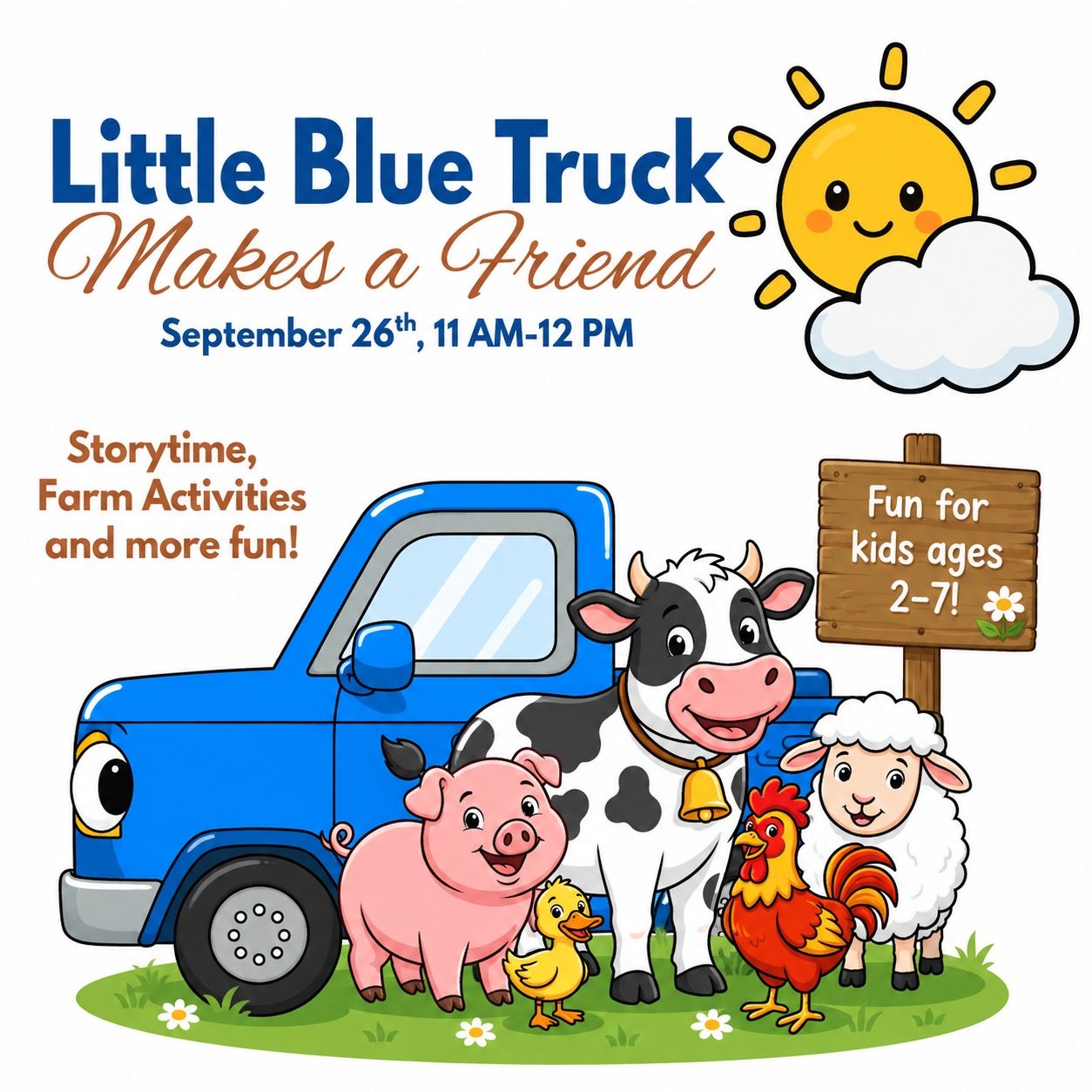 Little Blue Truck Makes A Friend (Story Time/Farm morning for kids) September 26th, 10:30 AM