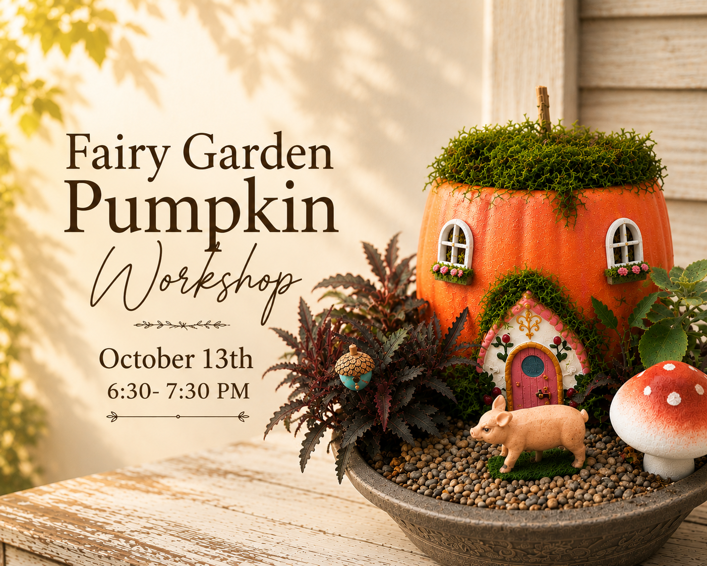 Fairy Garden Pumpkin Workshop October 13th, 6:30-7:30 PM