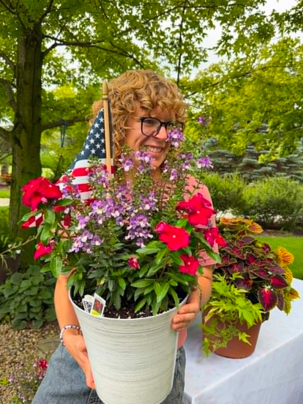 Red, White, And Bloom: Angelonia & Vinca Planter (Heat Tolerant) for Pick up July 1-3